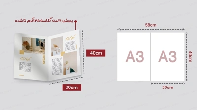 قالب باز شده و سایز واقعی بروشور 2 لت گلاسه سایز A3